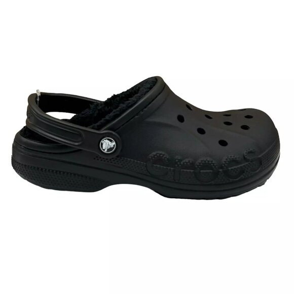Crocs Youth Boy's Classic Lined Clogs Size 5 Black Slip-on Faux Fur Fuzzy & Warm - Picture 3 of 13